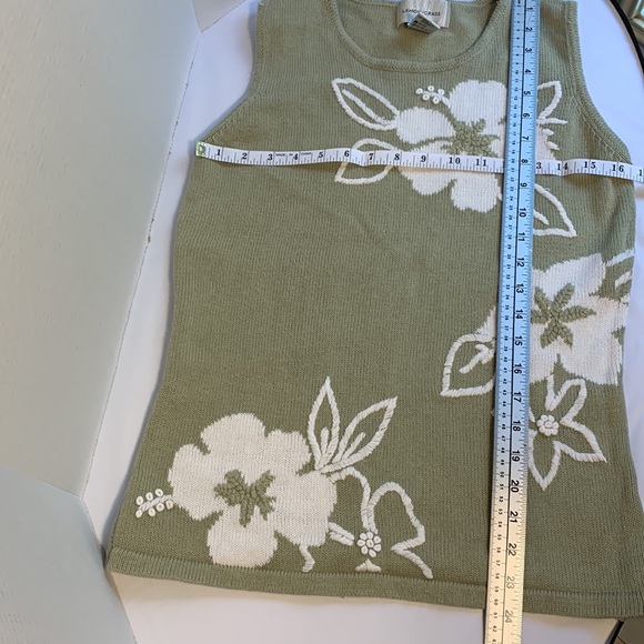 Lemon Grass Cotten blend embroidered sleeveless top. Sage green and white. Med - Picture 8 of 8